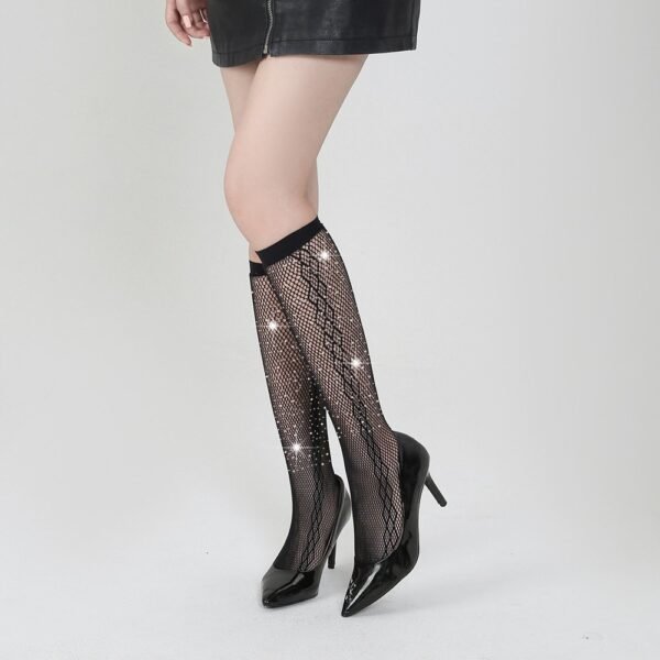 New hot diamond European and American socks ladies socks solid color hot-selling white diamond mid-tube socks tz5005 - Black