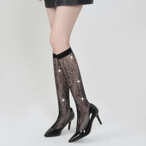 Mid-tube socks women's socks white diamond hot diamond European and American new socks solid color hot-selling tz5013 - Black