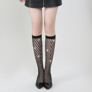 New hot diamond European and American women's socks solid color hot-selling white diamond mid-tube socks tz5002 - Black