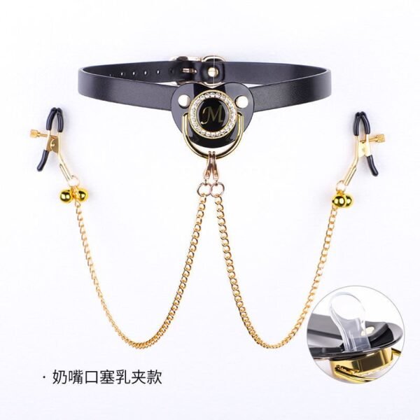 Sex toys sm props creative pacifiers sexy mouth plug ball nipple training torture instruments sm bell breast clips - M [pacifier plug + bell breast clip]