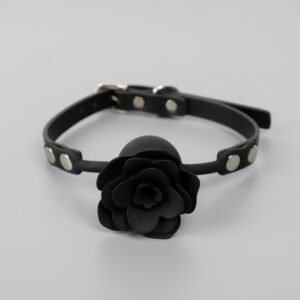SM sex props couple training rose silicone mouth plug ball adjustable alternative adult products - Black silicone rose plug