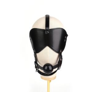 Explosive high-end leather sm props black integrated sexy mouth plug eye mask adult products - Black