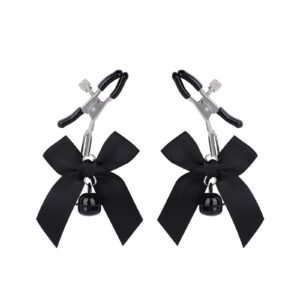 Sex toys props bows bells breast clips for women flirting and teasing boobs clips adult products - Black bow bell milk