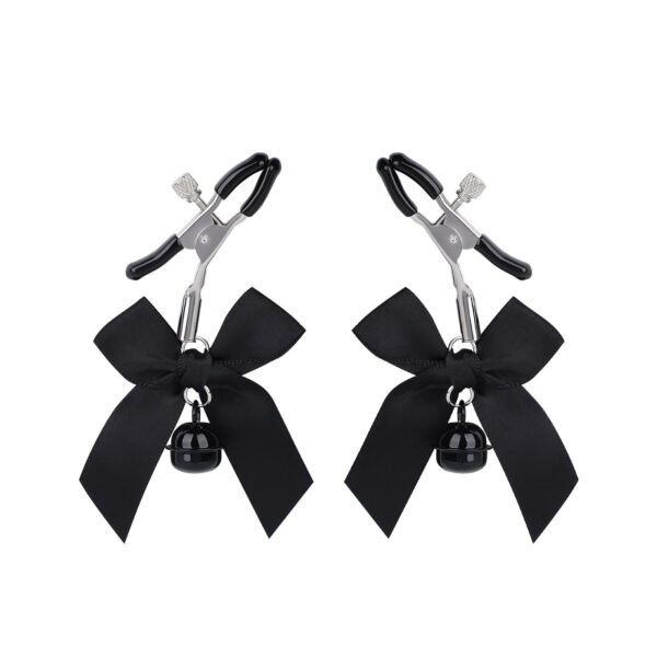Sex toys props bows bells breast clips for women flirting and teasing boobs clips adult products - Black bow bell milk