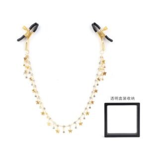 High-end sm props sex breast clip butterfly diamond chain breast clip sm sex toys alternative adult sex toys - Gold white diamond chain breast clip