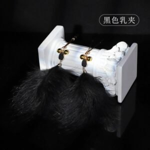 sm sex props foreplay teasing gentle feather breast clip female masturbation sex toy clitoris clip alternative adult toy - Black