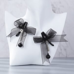 Adult products sm props lace bow sexy breast clip teasing flirting bell clitoris clip masturbation toy - Black