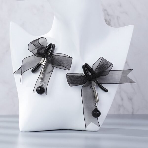 Adult products sm props lace bow sexy breast clip teasing flirting bell clitoris clip masturbation toy - Black