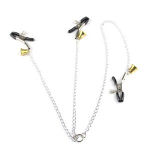 Three-headed long iron chain bell breast clip sm sexy breast vagina clip sexy mimi clip nipple clip alternative adult products - Three-headed long iron chain bell breast clip