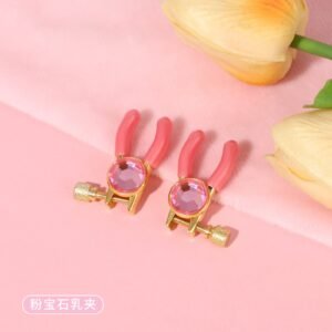 Sexy sm props gemstone bell breast clip for women flirting teasing boobs clip tassel chain clip - Pink gemstone milk clip