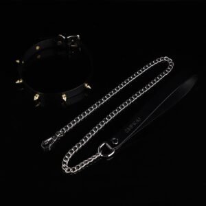 Hot selling sexy sm props punk rivet sexy collar sm genuine leather sexy collar alternative adult products - Black rivet collar + pull chain