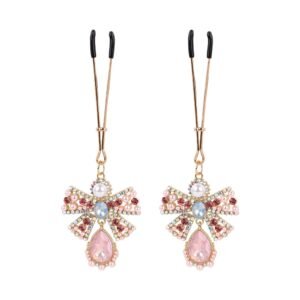 SM props diamond-encrusted butterfly sexy breast clip female slave training zircon pendant traction collar SM sex toys - Zircon butterfly milk clip