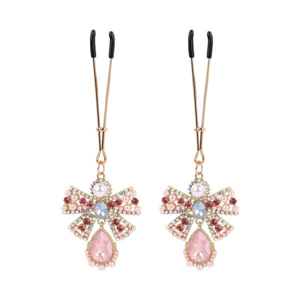 SM props diamond-encrusted butterfly sexy breast clip female slave training zircon pendant traction collar SM sex toys - Zircon butterfly milk clip