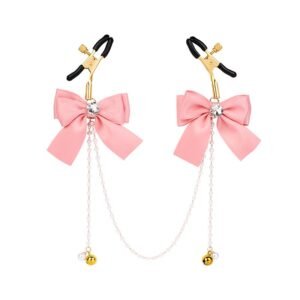 sm sex toys female masturbation bell breast clip bow chain clitoris clip adult toy sex props - Pink bow chain breast clip