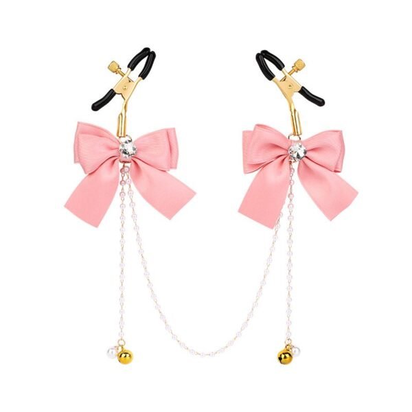 sm sex toys female masturbation bell breast clip bow chain clitoris clip adult toy sex props - Pink bow chain breast clip