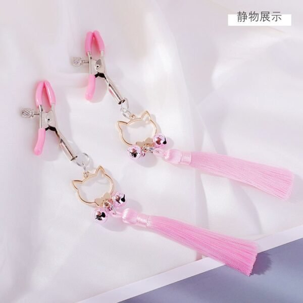 sm props masturbation toy stimulating breast clip couple sex foreplay clitoris clip pussy bell breast clip - Pink cat tassel breast clip