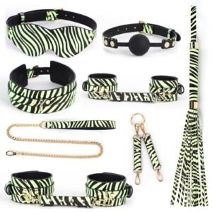 Luminous sm props leopard print seven-piece sex collar traction restraint handcuffs ankle cuffs sp punishment adult products - Luminous zebra print
