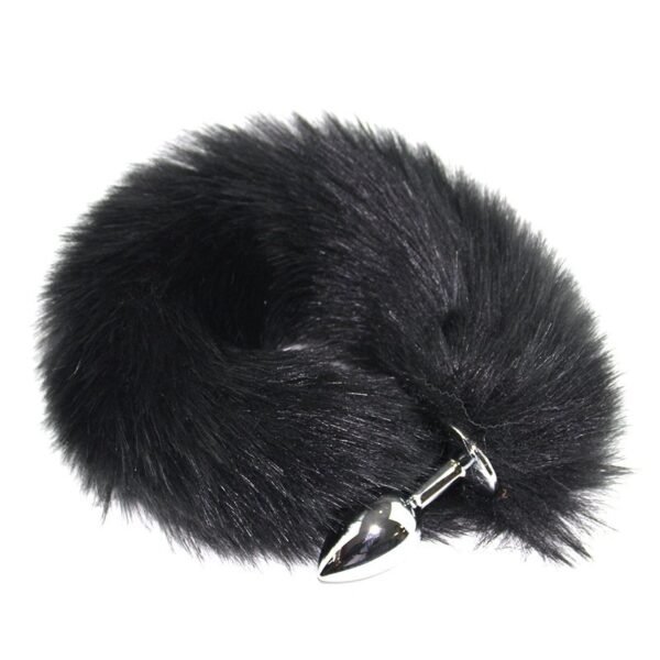 Sexy sm props small metal anal plug solid color fox tail anal plug backyard development training adult products - Black