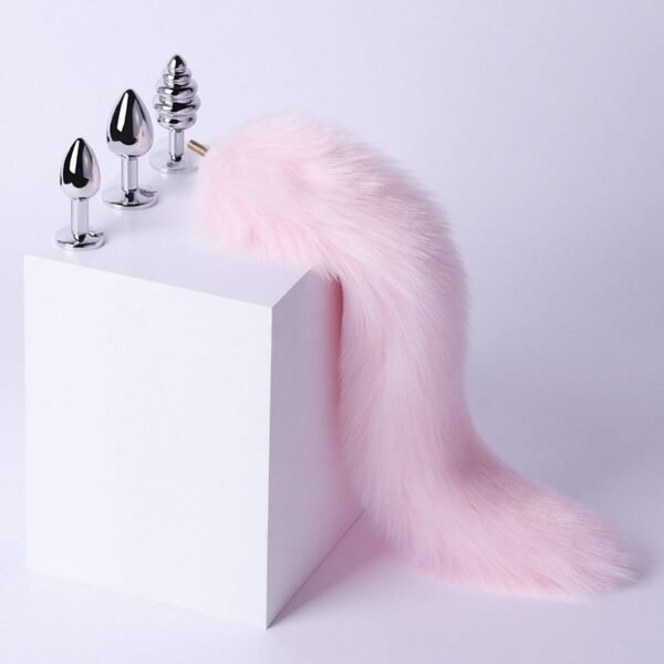 sm props backyard development torture instrument threaded anal plug detachable fox tail metal anal plug alternative adult toy - Three anal plugs + pink tail