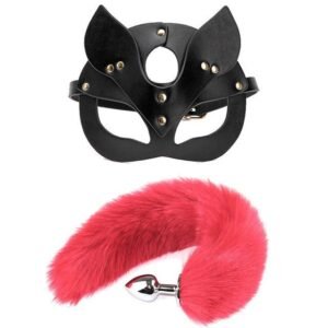 Sex toys cosplay cosplay mask metal anal plug tail sm props - Red tail + fox mask pvc material