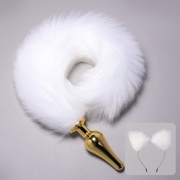 Sex toys SM props backyard metal anal plug white fox tail anal plug alternative adult products - Fox tail anal plug + headband