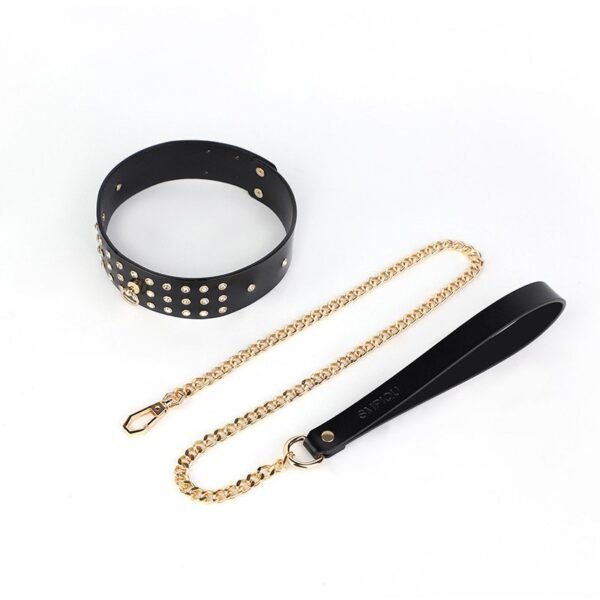 High-end sm props full diamond genuine leather sexy collar female slave training traction neck collar alternative choker adult products - Black collar + black traction chain