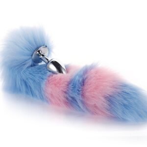 Sex toys SM props metal backyard anal plug colorful tail anal plug female slave training alternative adult products - Blue + Pink