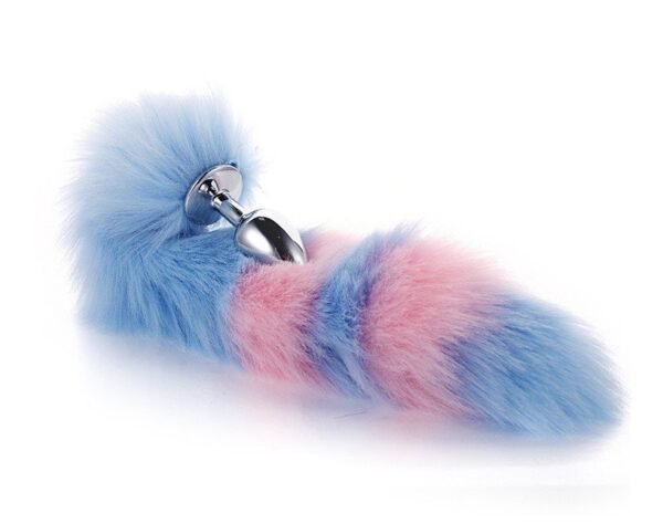 Sex toys SM props metal backyard anal plug colorful tail anal plug female slave training alternative adult products - Blue + Pink