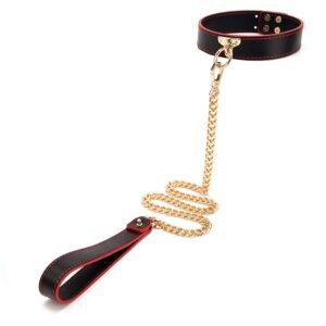 High-end sm props genuine leather collar whip female slave training binding torture instruments mouth plug handcuffs sex toys - Black and red collar