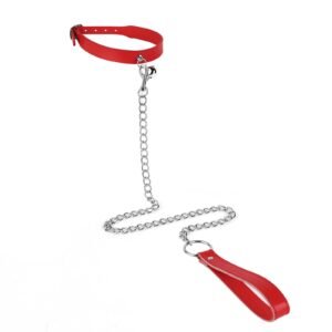 SM sex toys binding bondage bell collar men and women dog slave traction chain collar SM adult products - Red