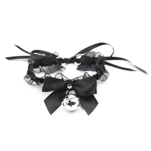 SM sex props polyester woven with black bow bell collar alternative SM adult products - Lace large bell collar