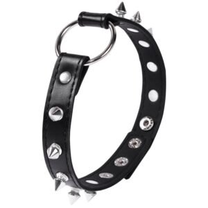 SM sex props punk style black rivet collar PU neck collar female slave training alternative adult products - Circle model