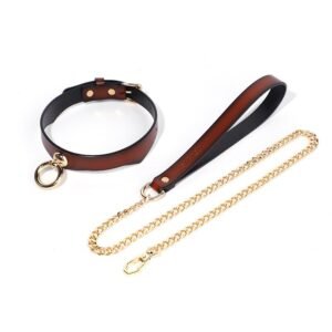 Sex toys SM props high-grade genuine leather traction collar SM training bondage sex neck ring alternative adult products - Vintage Ring Traction Collar (Red)
