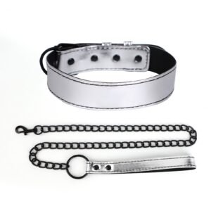 Exclusively for bdsm props leather sex collar female slave training traction collar alternative adult sex products - Silver collar + traction