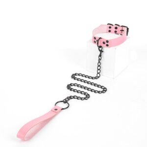 SM Props Sex Toy Collar Women Industrial Punk Style Binding Bondage Traction Collar Alternative Sex Toy - Pink