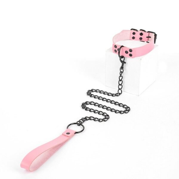 SM Props Sex Toy Collar Women Industrial Punk Style Binding Bondage Traction Collar Alternative Sex Toy - Pink