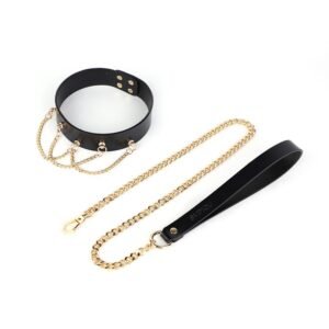 High-end sex sm props five-nail chain sexy collar traction female slave training bondage neck collar adult products - Black collar + black traction chain