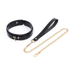 Sex sm props female slave training traction neck collar pattern metal buckle genuine leather sexy collar alternative adult products - Black collar + black traction chain