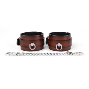 High-end sm props horseshoe buckle genuine leather handcuffs sex training cowhide handcuffs foot cuffs alternative adult sex toys - Orange