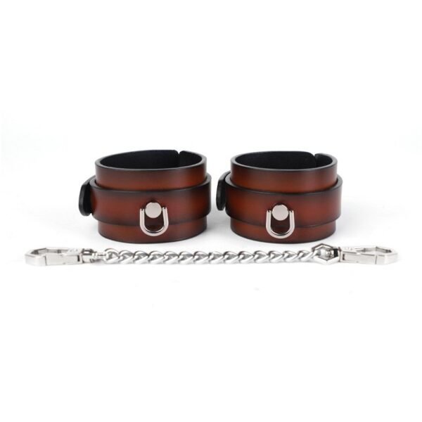 High-end sm props horseshoe buckle genuine leather handcuffs sex training cowhide handcuffs foot cuffs alternative adult sex toys - Orange