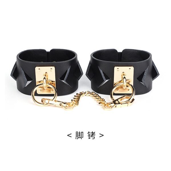SM sex toys high-end genuine leather handcuffs SM female slave training cowhide handcuffs bondage foot cuffs alternative adult products - Diamond-shaped ankle cuffs