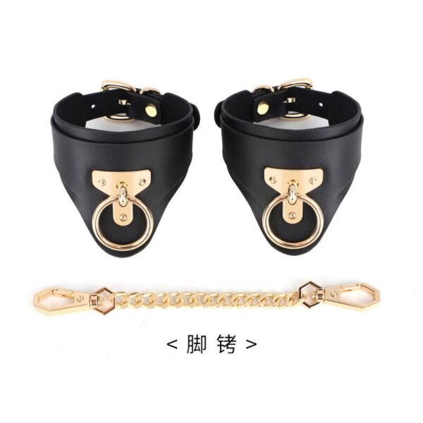High-grade sm props cowhide bondage handcuffs black and red genuine leather sexy handcuffs foot cuffs sex training adult products - Black T-shaped leg cuffs
