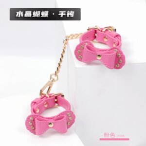 High-grade sm props torture instruments pu binding handcuffs retro diamond bow sexy handcuffs alternative adult products