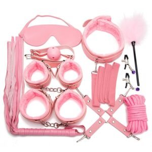 Sex toys SM props 10-piece set of binding rope bondage handcuffs training oral plug breast clips alternative adult sex products - Pink