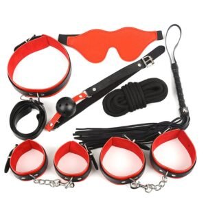 Adult sex toys, eye masks for men and women, leather handcuffs, torture instruments, 7-piece set of alternative toys - Red Black