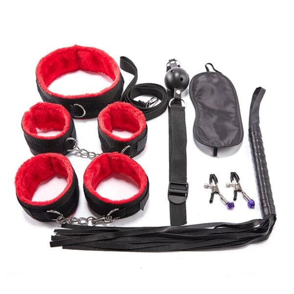 Sex toys alternative toys slave girl binding leather whip handcuffs 8-piece set adult flirting training props - Red