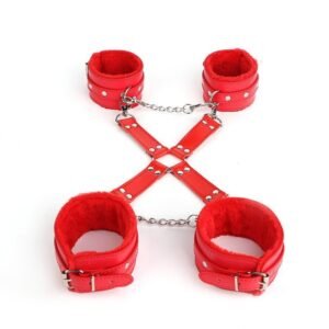 Sex toys sm props reverse back bondage cross buckle plush 3-piece set sm training binding handcuffs foot cuffs adult - Red Plush 3-Piece Set