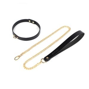 sm props simple genuine leather traction collar high-grade cowhide sexy collar sexual suggestion choker adult products - Black collar + black traction chain