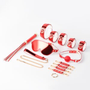 Sexy SM props binding bondage training oral ball handcuffs foot cuffs bright leather laser set sex toys supplies
