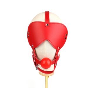 Explosive high-end leather sm props black integrated sexy mouth plug eye mask adult products - Red